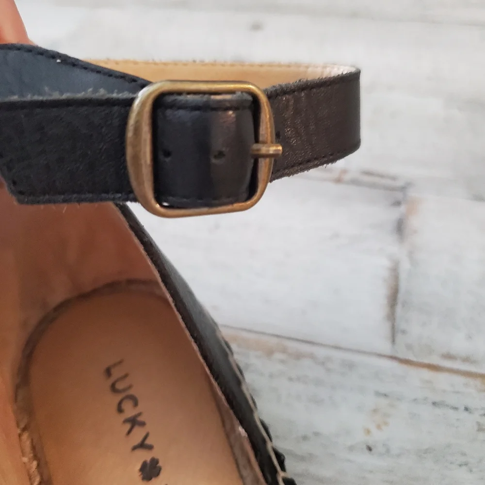 Lucky Brand Black Espadrille Ankle-Strap Flats